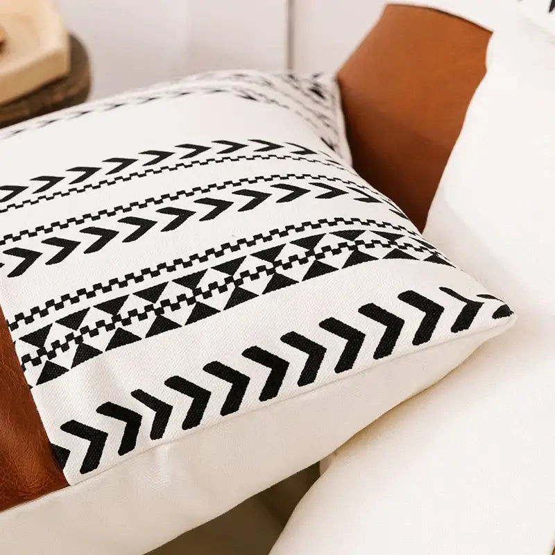 Modern geometric white & black cushion cover living room with tassels