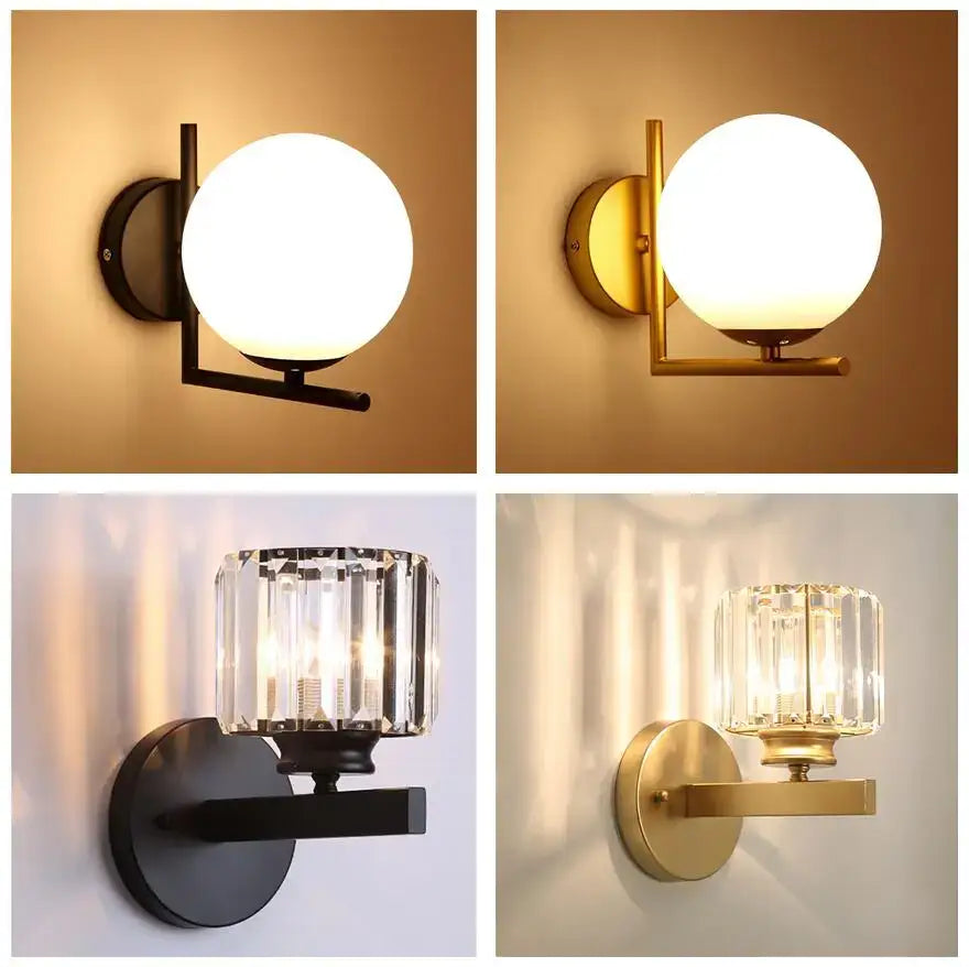 Modern glass ball wall lamp bedroom crystal sconce