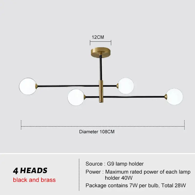 Modern glass brass chandelier – living room geometric pendant light
