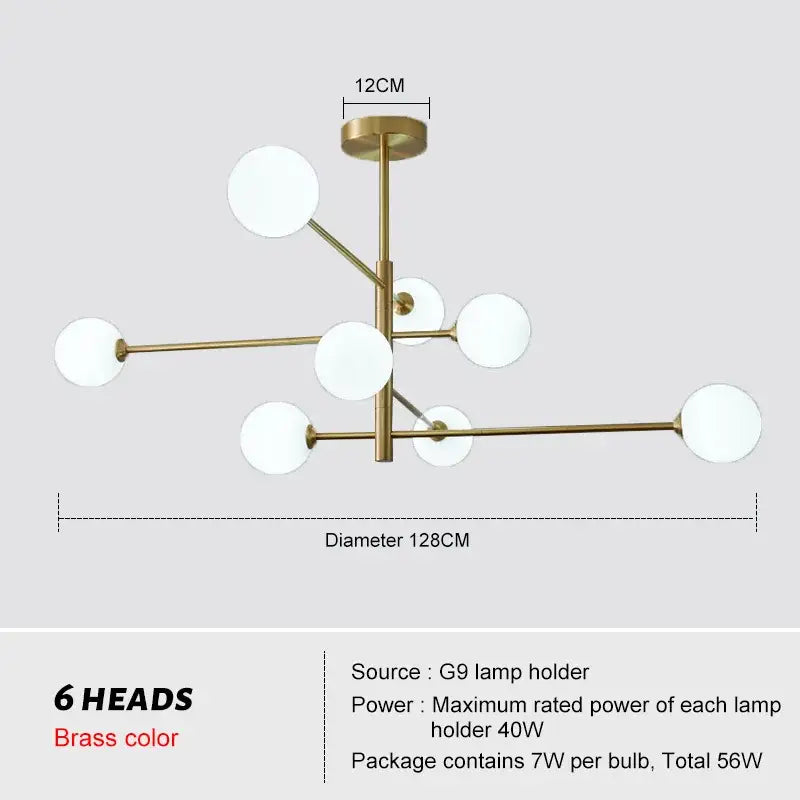 Modern glass brass chandelier – living room geometric pendant light