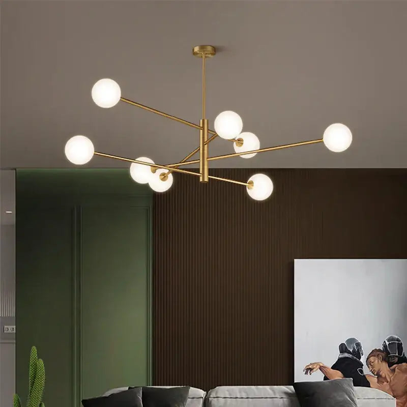 Modern glass brass chandelier – living room geometric pendant light