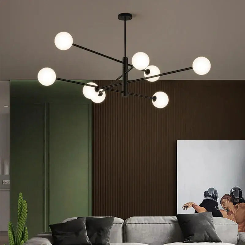 Modern glass brass chandelier – living room geometric pendant light