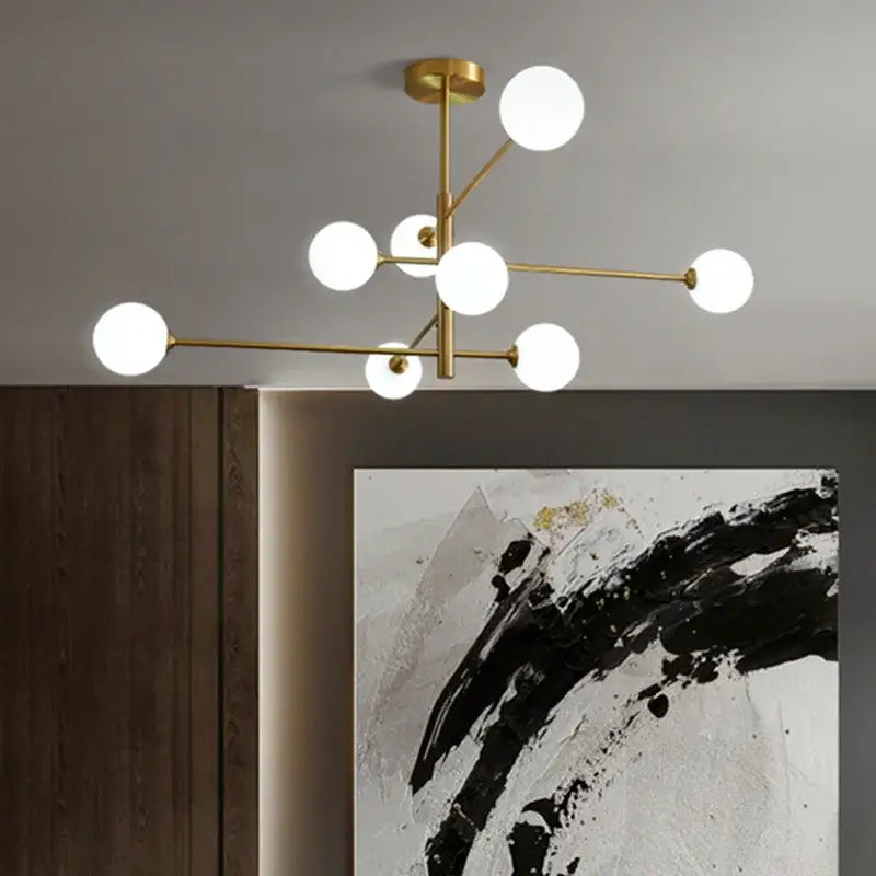 Modern glass brass chandelier – living room geometric pendant light