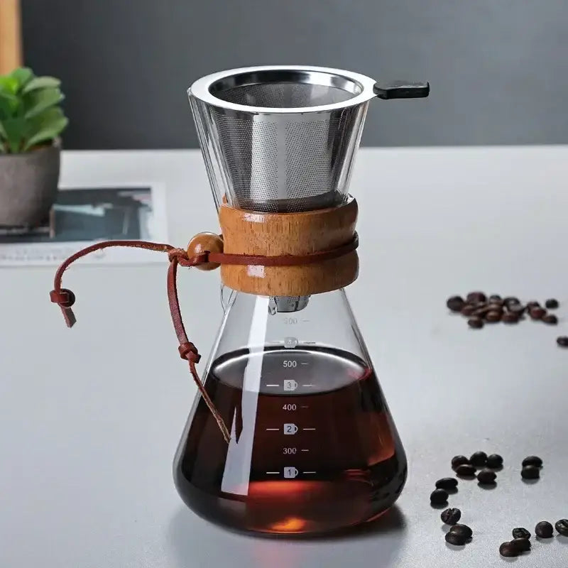 Modern glass coffee kettle set with steel filter drip kitchen brewer