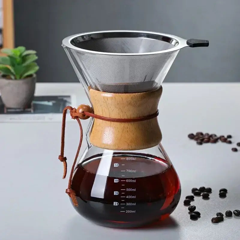 Modern glass coffee kettle set with steel filter drip kitchen brewer
