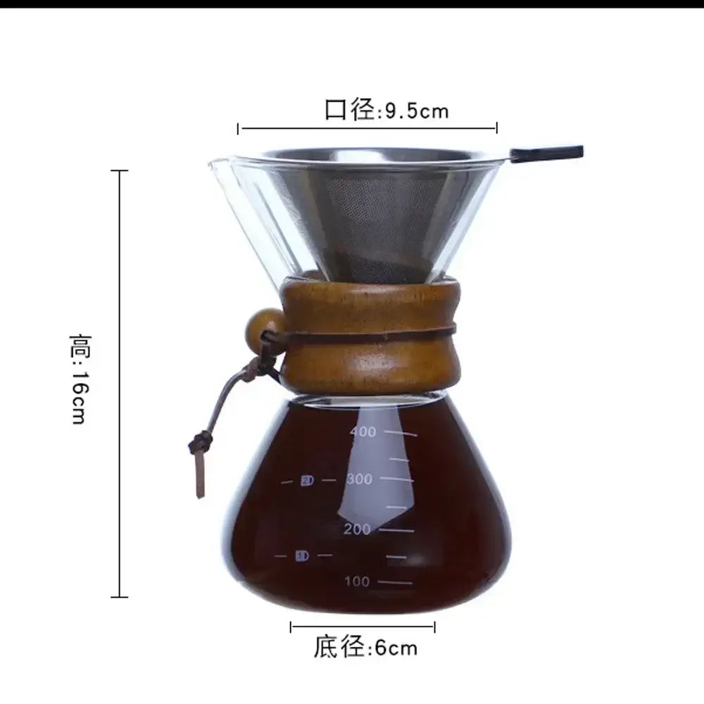 Modern glass coffee kettle set with steel filter drip kitchen brewer