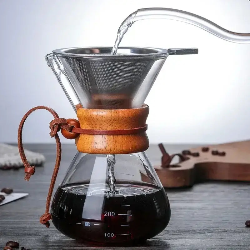 Modern glass coffee kettle set with steel filter drip kitchen brewer