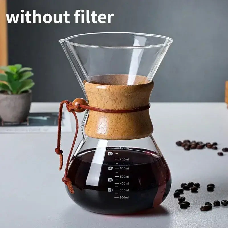Modern glass coffee kettle set with steel filter drip kitchen brewer