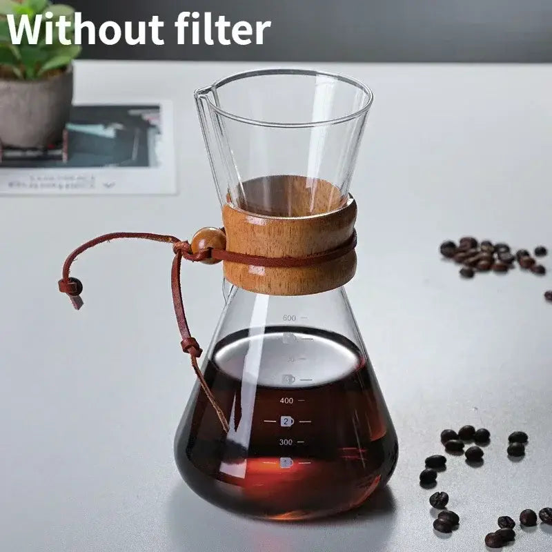 Modern glass coffee kettle set with steel filter drip kitchen brewer