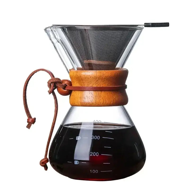 Modern glass coffee kettle set with steel filter drip kitchen brewer
