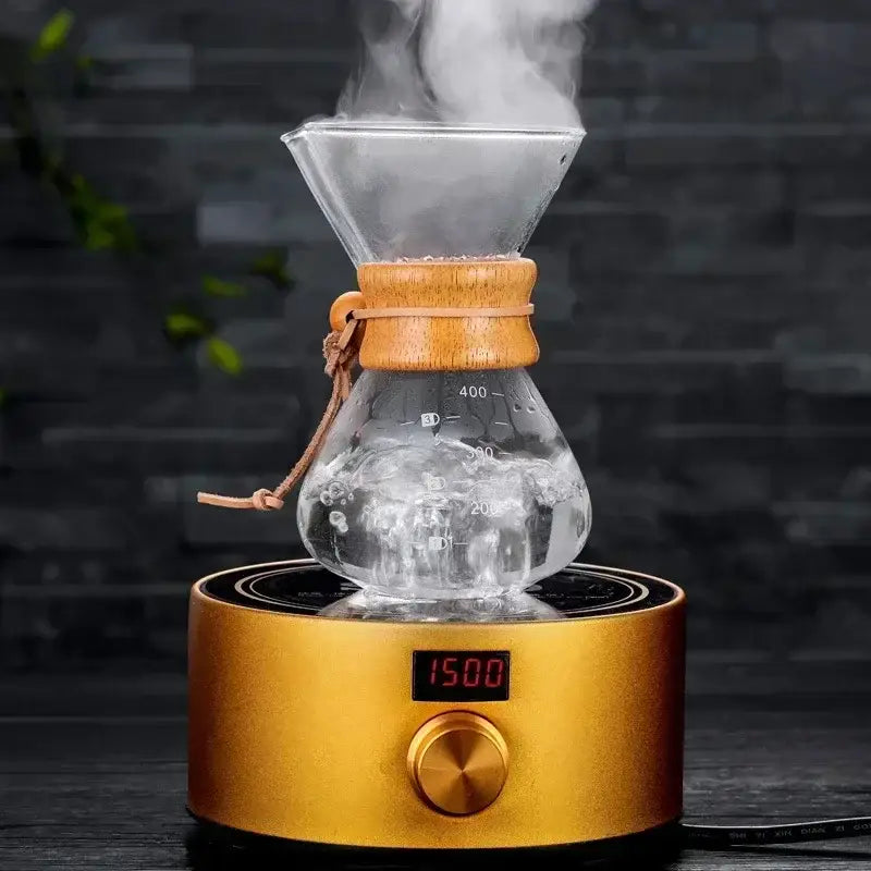 Modern glass coffee kettle set with steel filter drip kitchen brewer