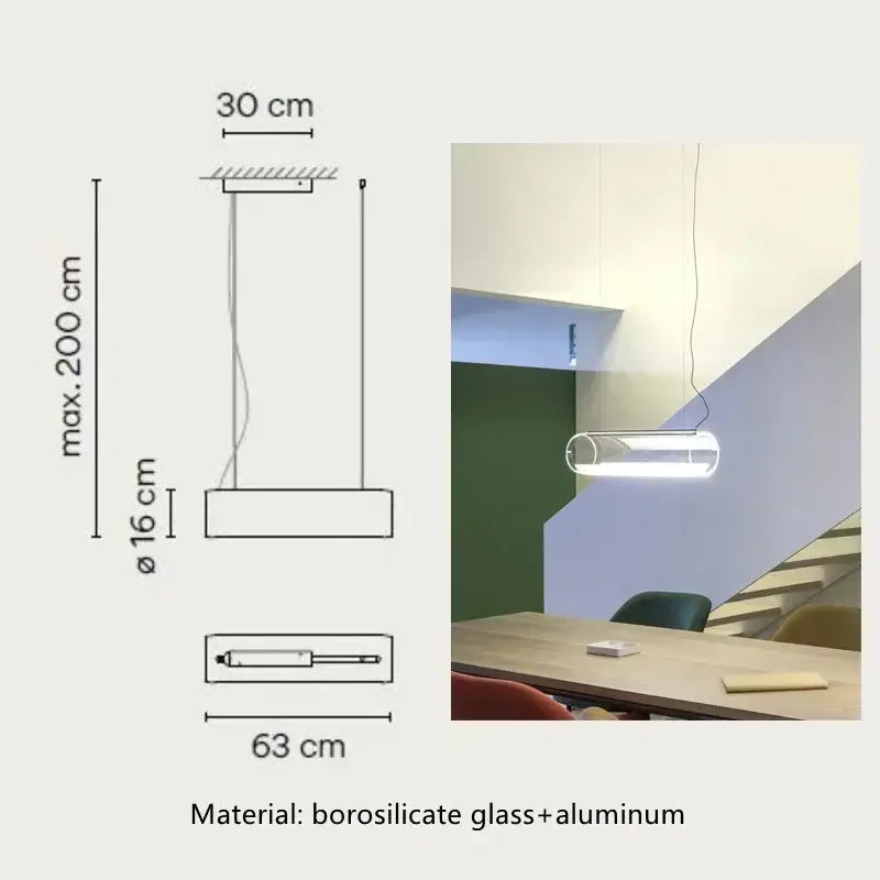 Modern glass cylinder chandelier dining room led pendant light