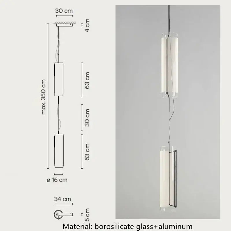 Modern glass cylinder chandelier dining room led pendant light