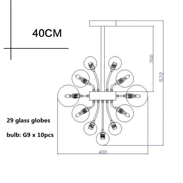 Modern glass globe led chandelier living room ribbed pendant light