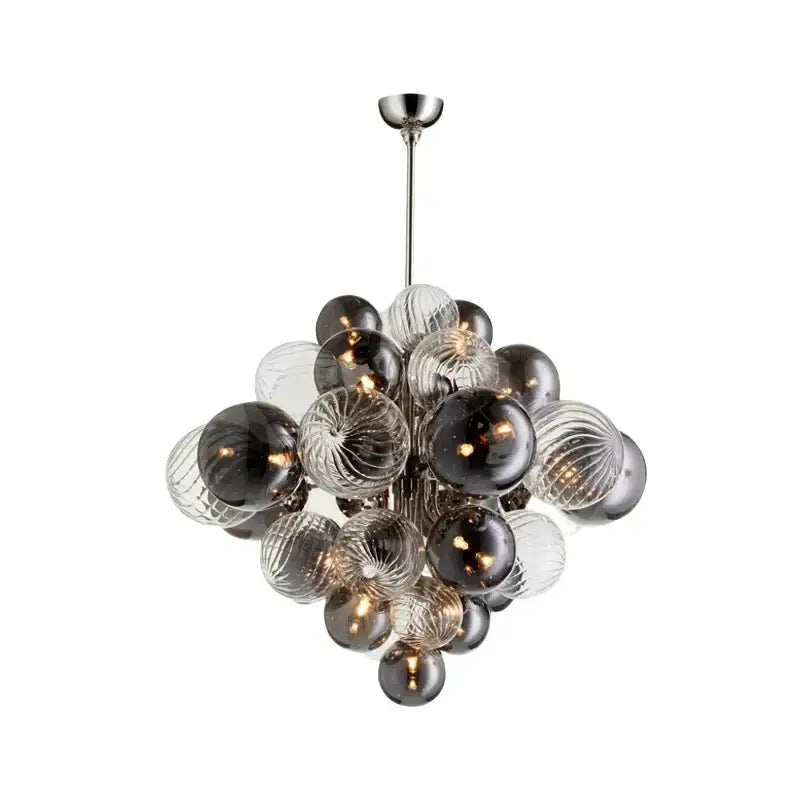Modern glass globe led chandelier living room ribbed pendant light