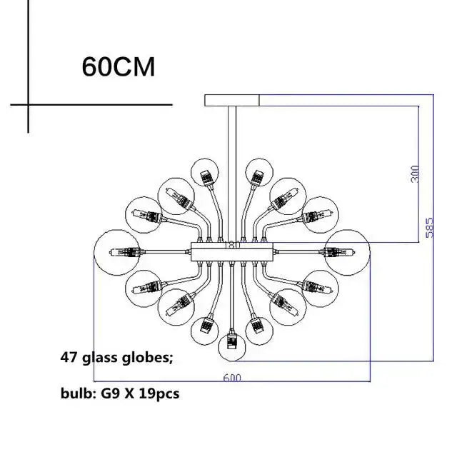 Modern glass globe led chandelier living room ribbed pendant light