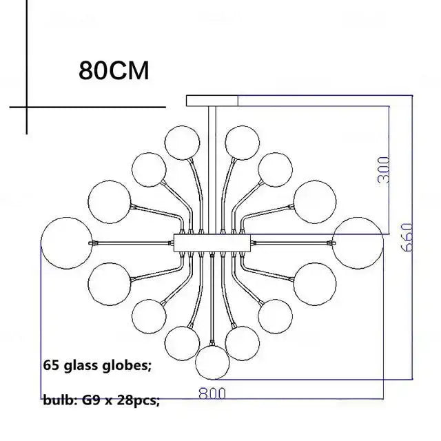 Modern glass globe led chandelier living room ribbed pendant light