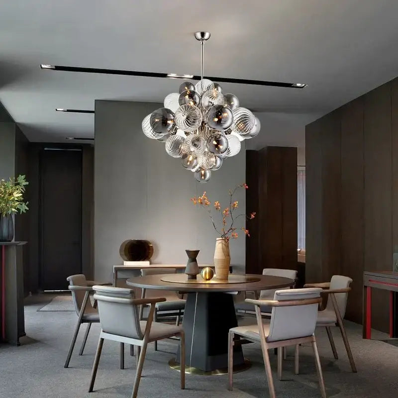 Modern glass globe led chandelier living room ribbed pendant light
