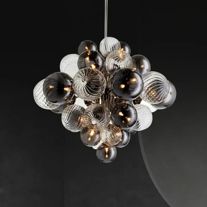 Modern glass globe led chandelier living room ribbed pendant light