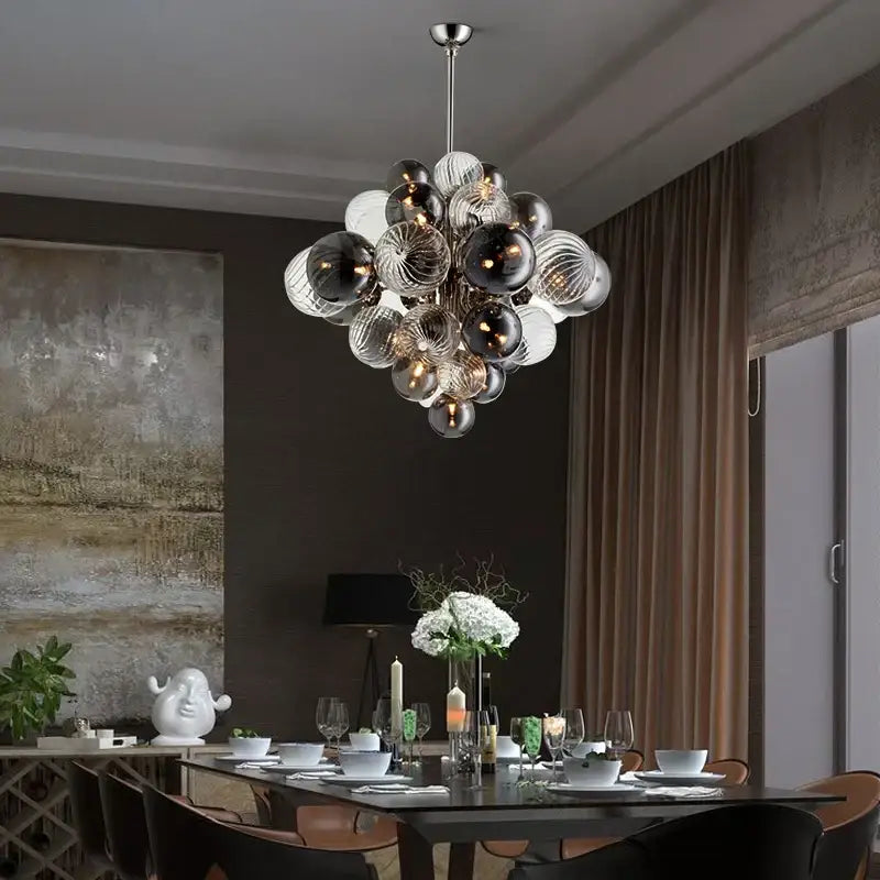 Modern glass globe led chandelier living room ribbed pendant light