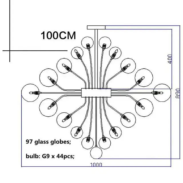 Modern glass globe led chandelier living room ribbed pendant light