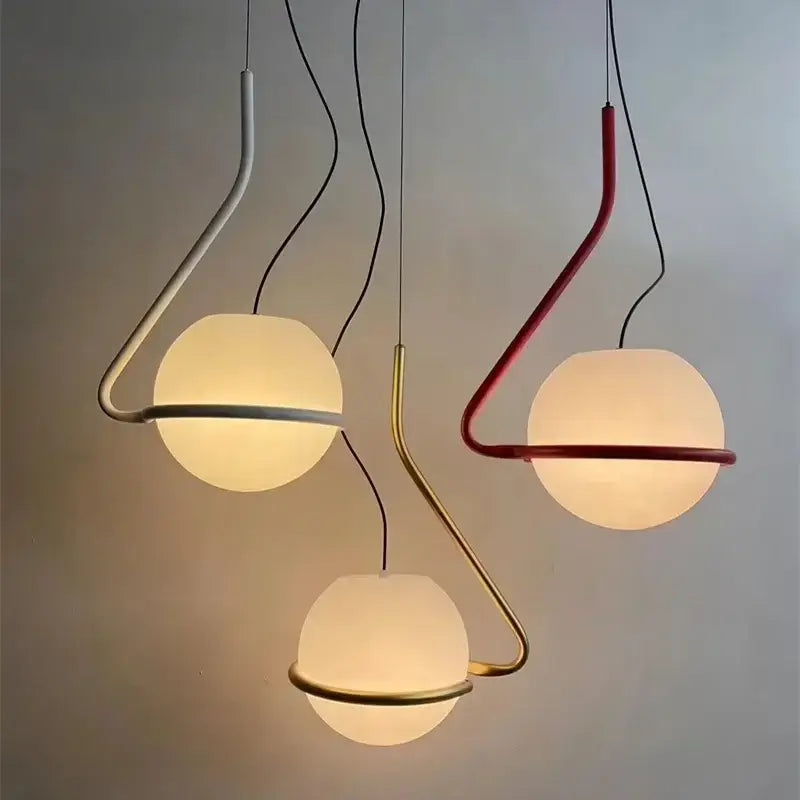 Modern glass globe pendant lamp for kitchen island white red & gold