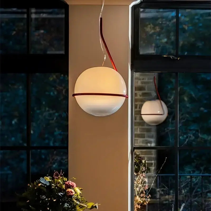 Modern glass globe pendant lamp for kitchen island white red & gold