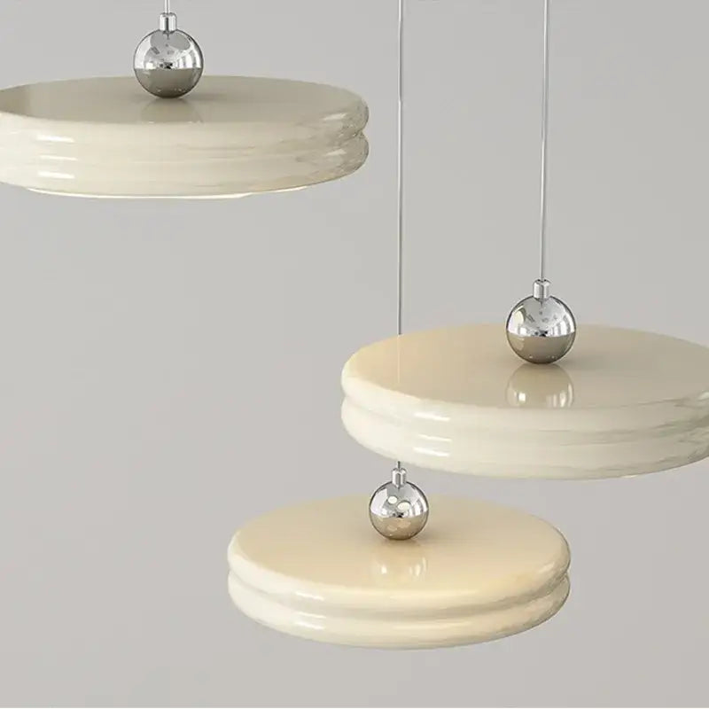 Modern glossy pale yellow circular dimmable pendant light dining room