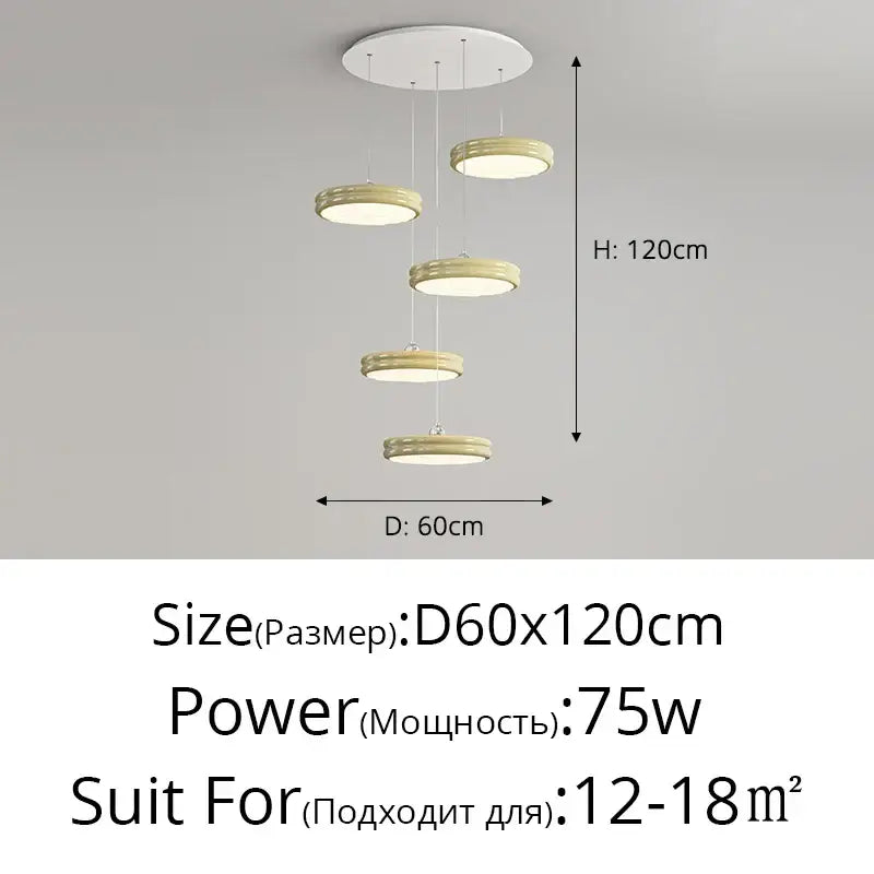 Modern glossy pale yellow circular dimmable pendant light dining room