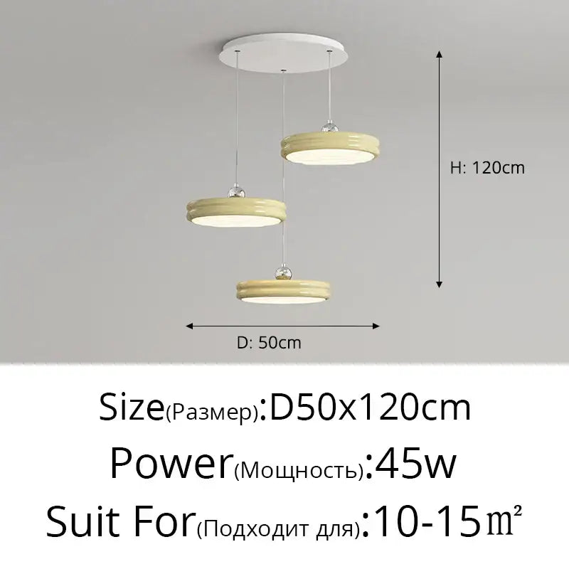 Modern glossy pale yellow circular dimmable pendant light dining room