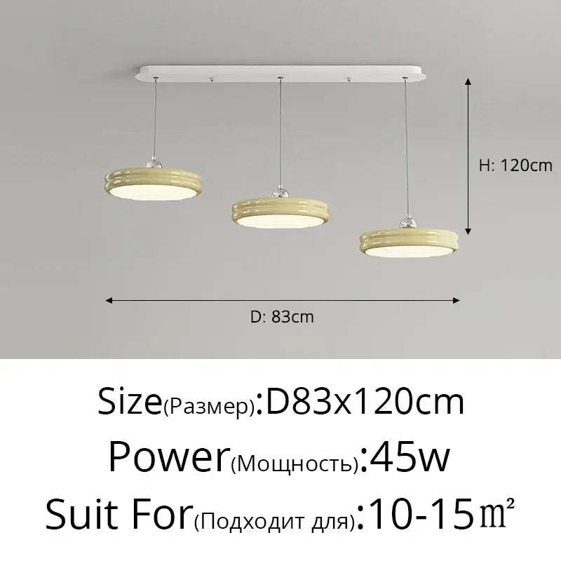 Modern glossy pale yellow circular dimmable pendant light dining room
