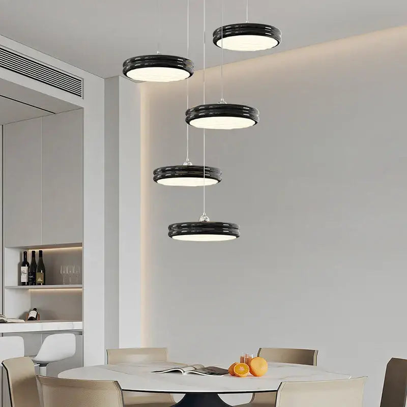 Modern glossy pale yellow circular dimmable pendant light dining room