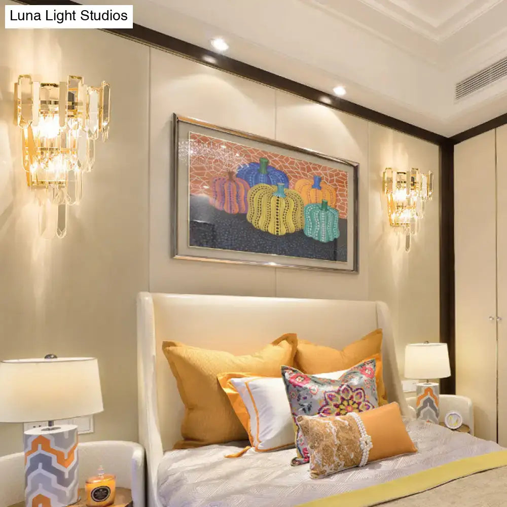 Modern gold 3-headed crystal wall sconce bedroom 15 inch fixture