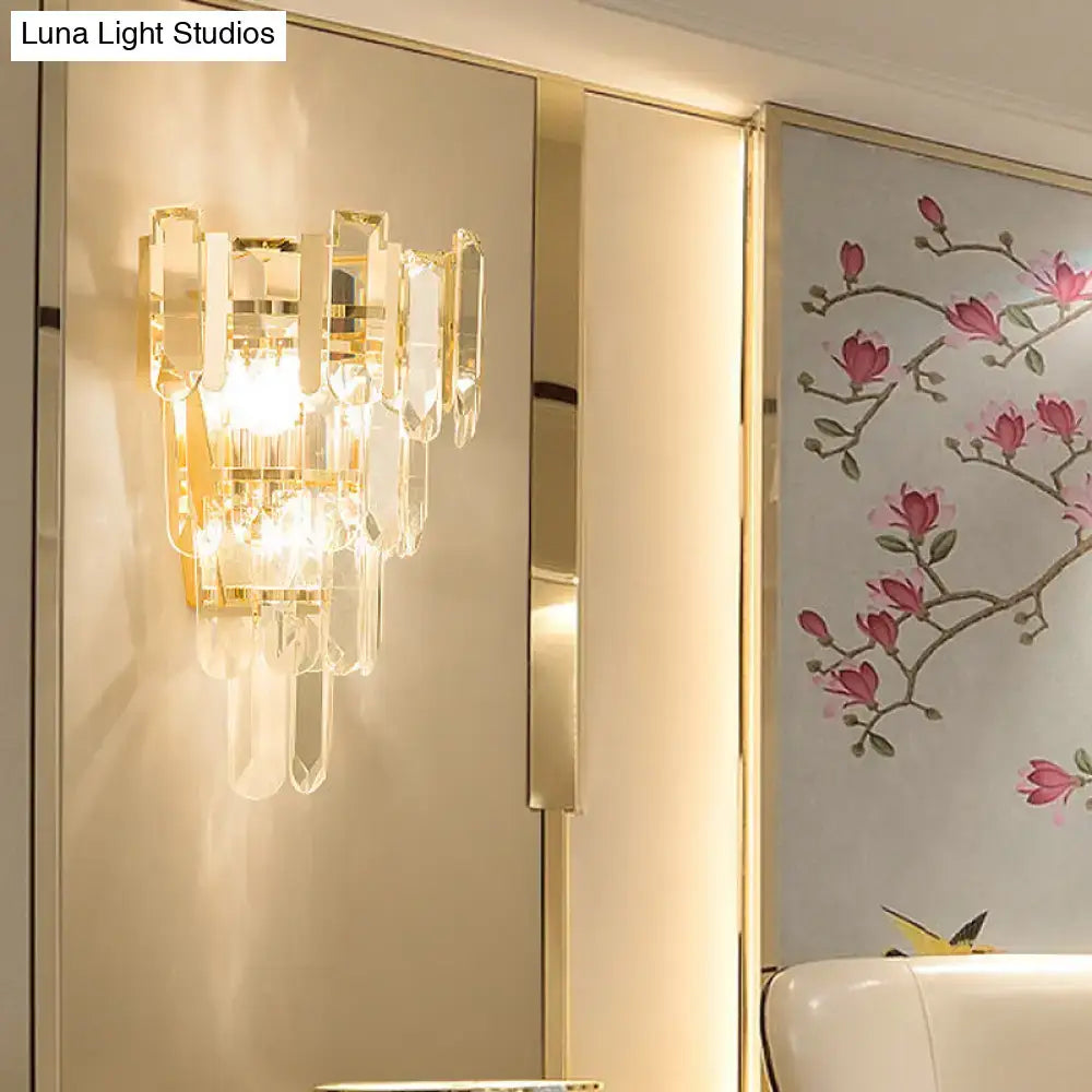 Modern gold 3-headed crystal wall sconce bedroom 15 inch fixture