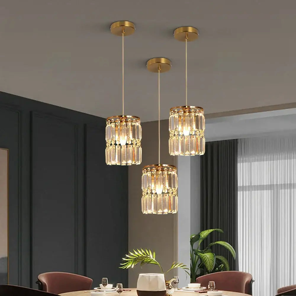 Modern gold 3 tier crystal chandelier pendant light dining room