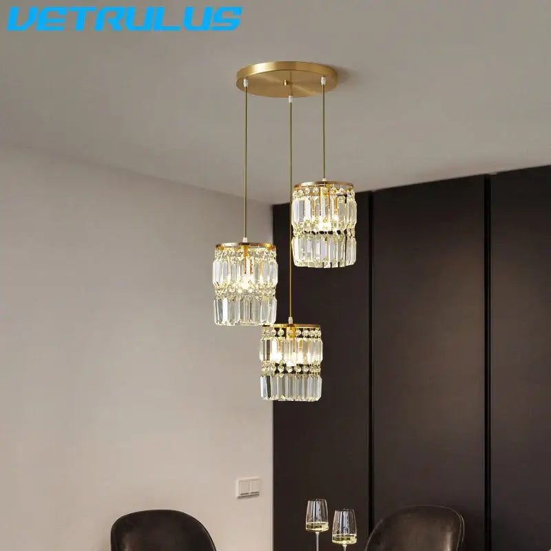 Modern gold 3 tier crystal chandelier pendant light dining room