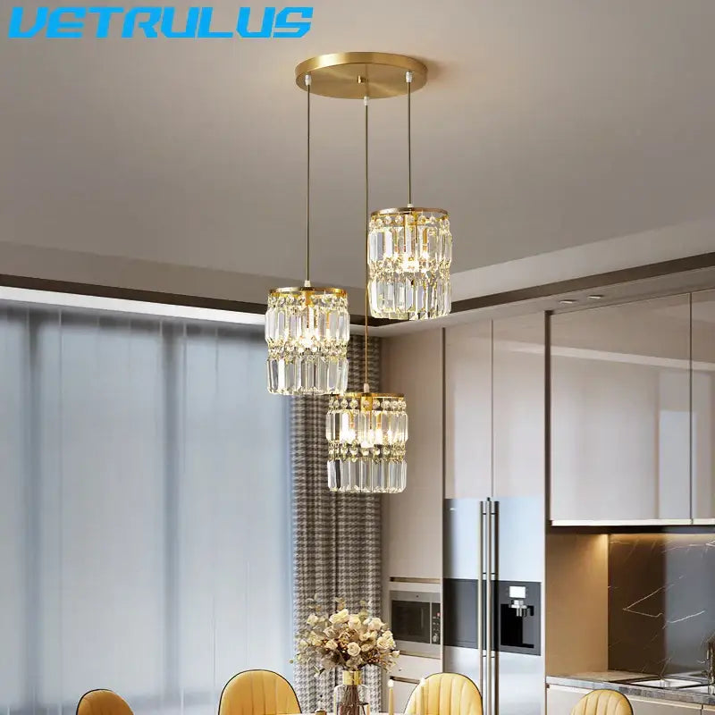 Modern gold 3 tier crystal chandelier pendant light dining room