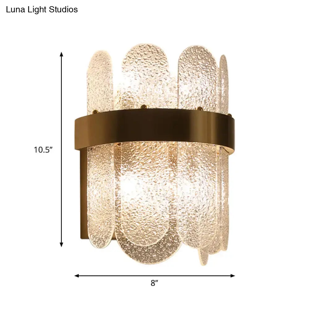 Modern gold 4 head wall lamp with clear hammered glass bedroom sconce