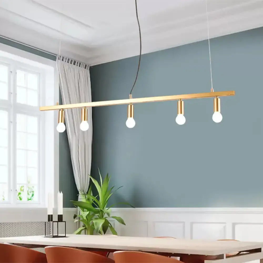 Modern gold 5 light linear chandelier dining room led incandescent
