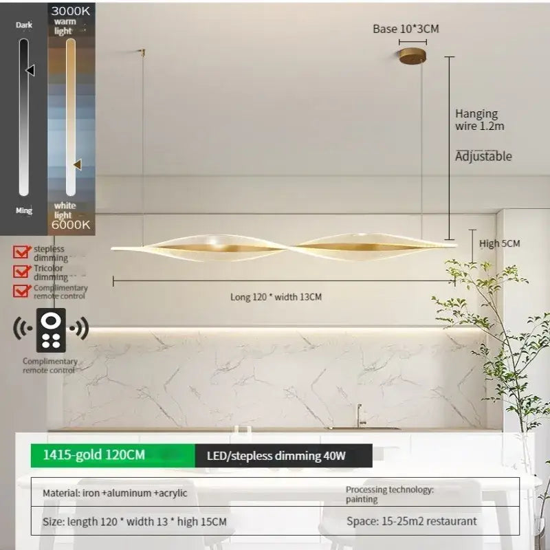 Modern gold acrylic led pendant lamp for dining room
