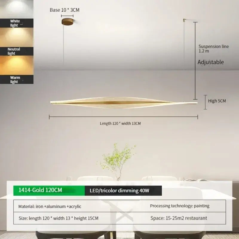 Modern gold acrylic led pendant lamp for dining room