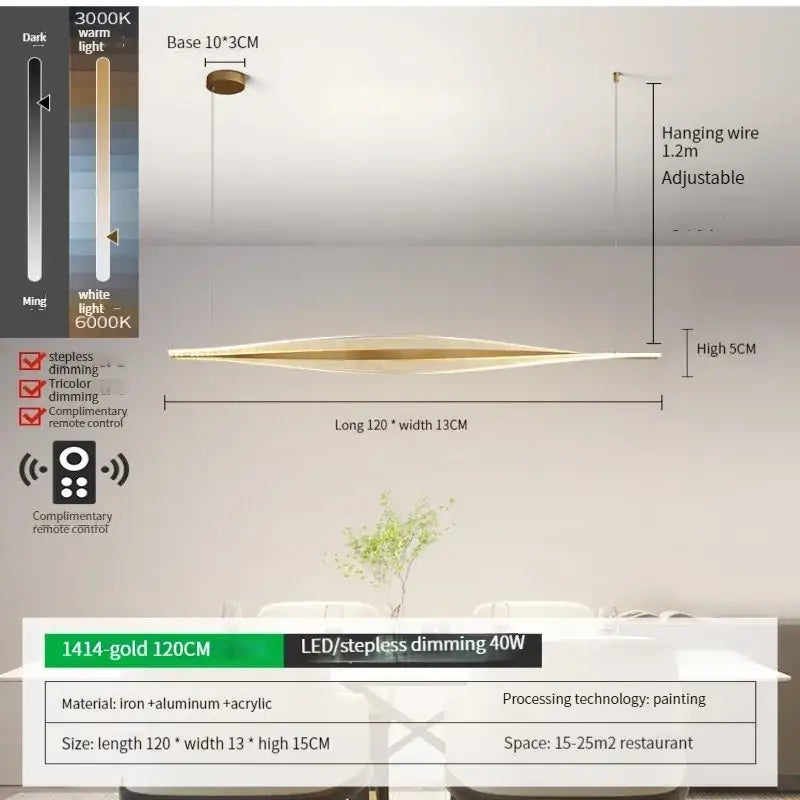 Modern gold acrylic led pendant lamp for dining room