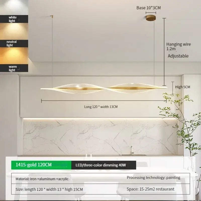 Modern gold acrylic led pendant lamp for dining room