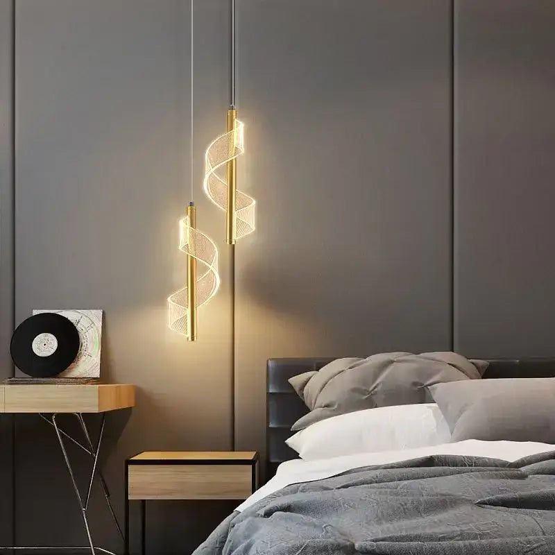 Modern gold acrylic spiral pendant lamp bedroom hanging light