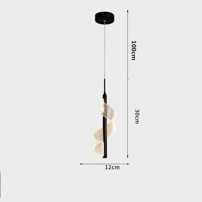 Modern gold acrylic spiral pendant lamp bedroom hanging light