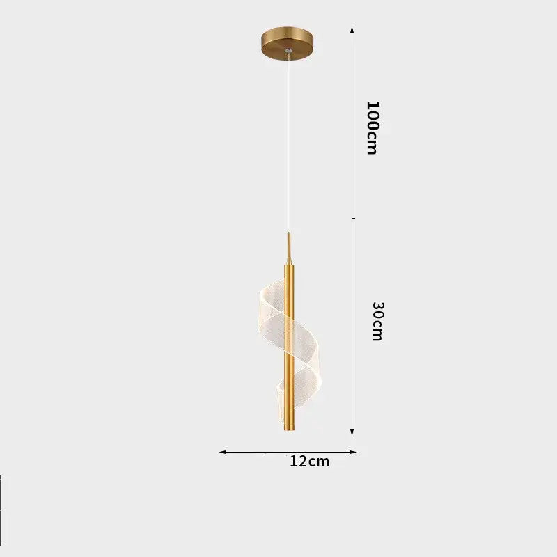 Modern gold acrylic spiral pendant lamp bedroom hanging light