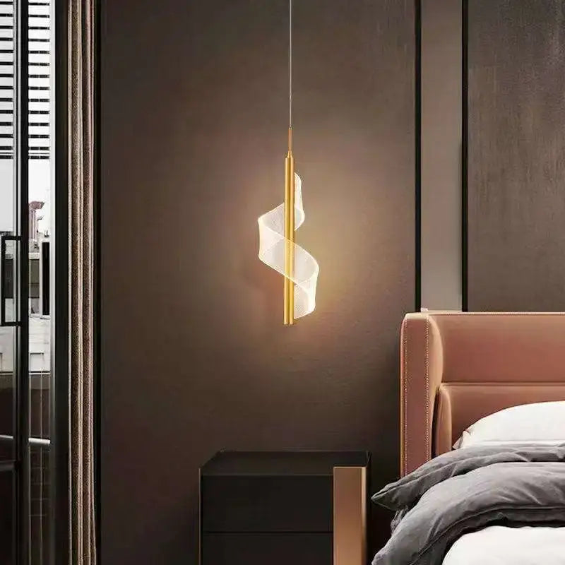 Modern gold acrylic spiral pendant lamp bedroom hanging light