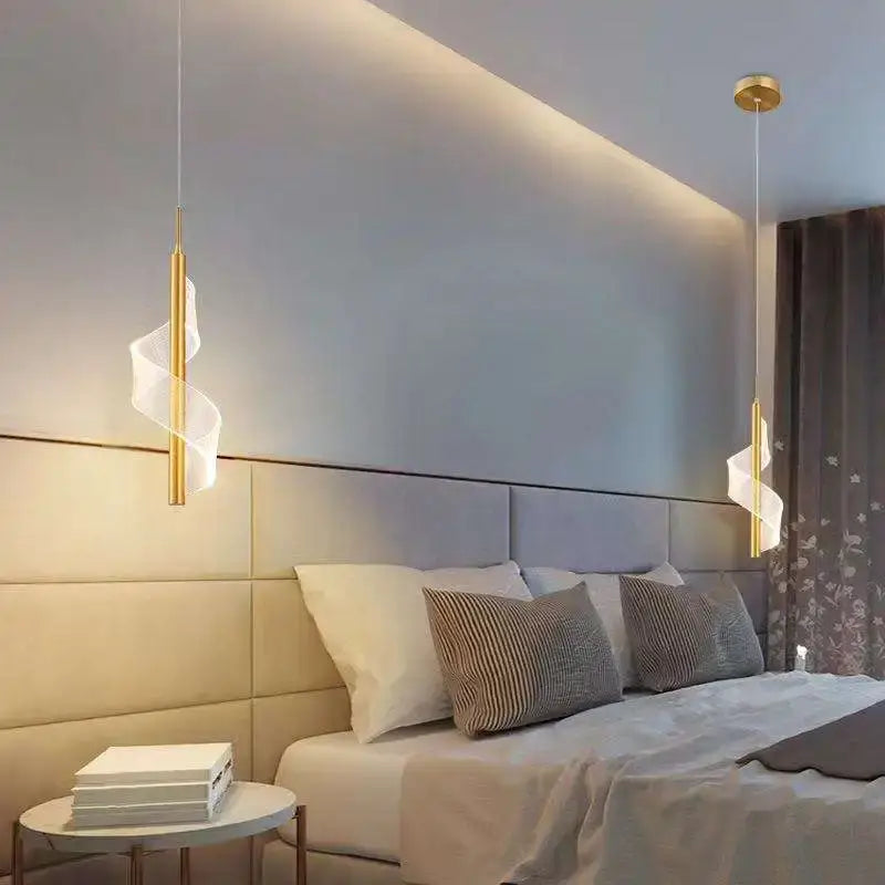 Modern gold acrylic spiral pendant lamp bedroom hanging light