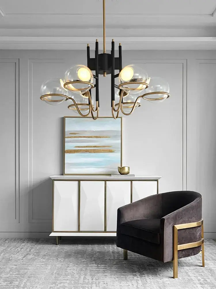 Modern gold and black glass ball pendant light for living room