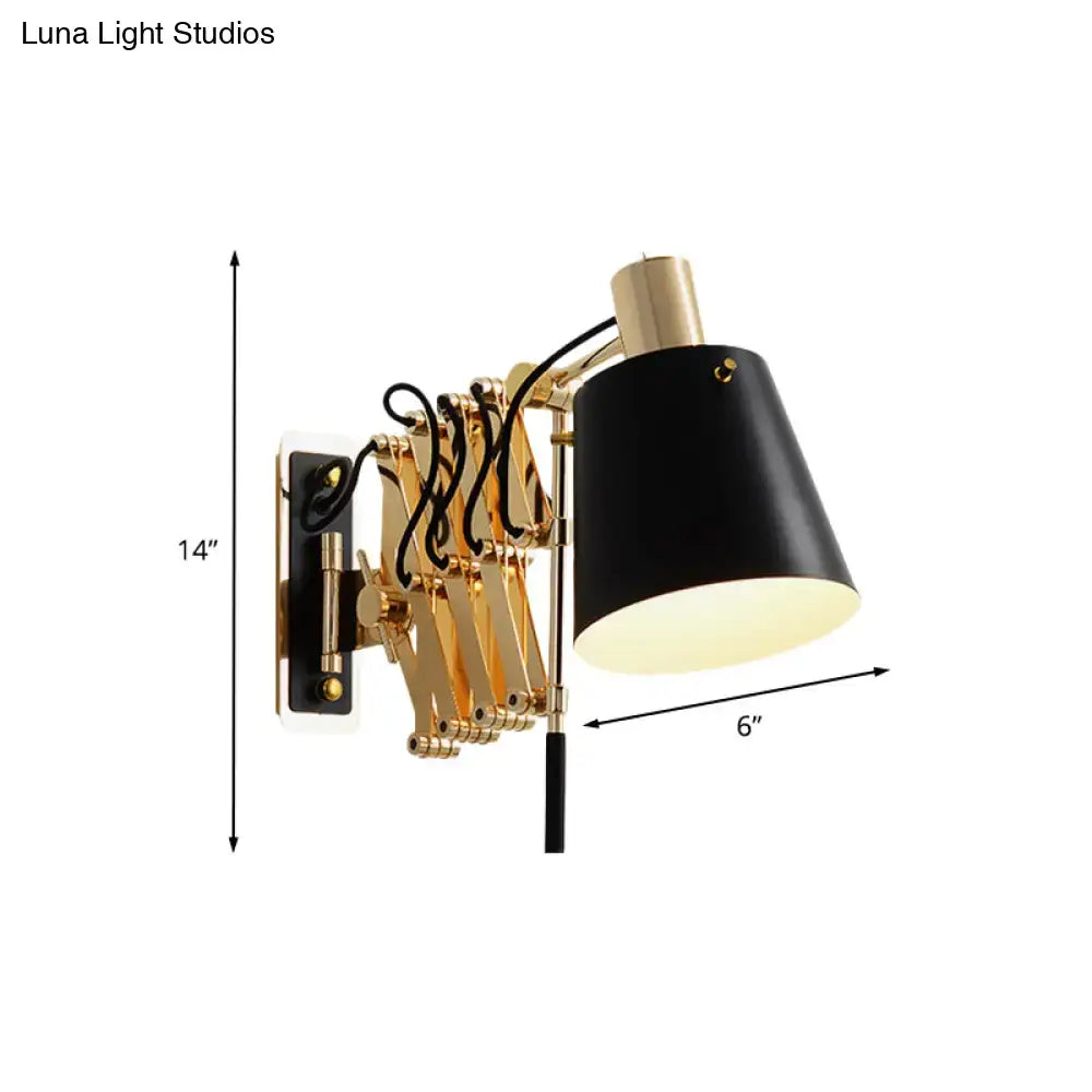 Modern gold and black wall sconce bedroom light with barrel shade
